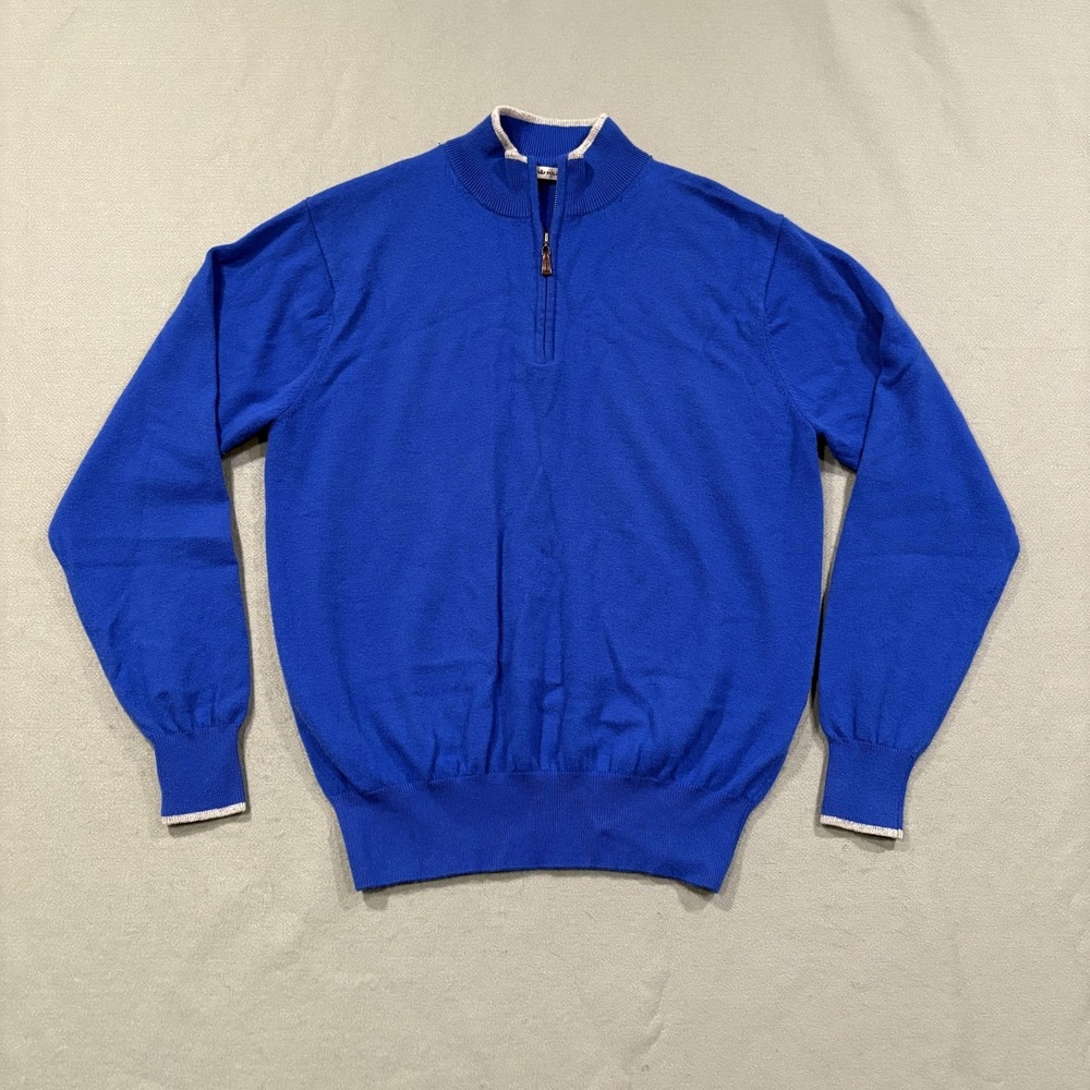 Peter Millar Sweater Men Medium Blue Mock Neck Cashmere 1/4 Zip Pullover‎